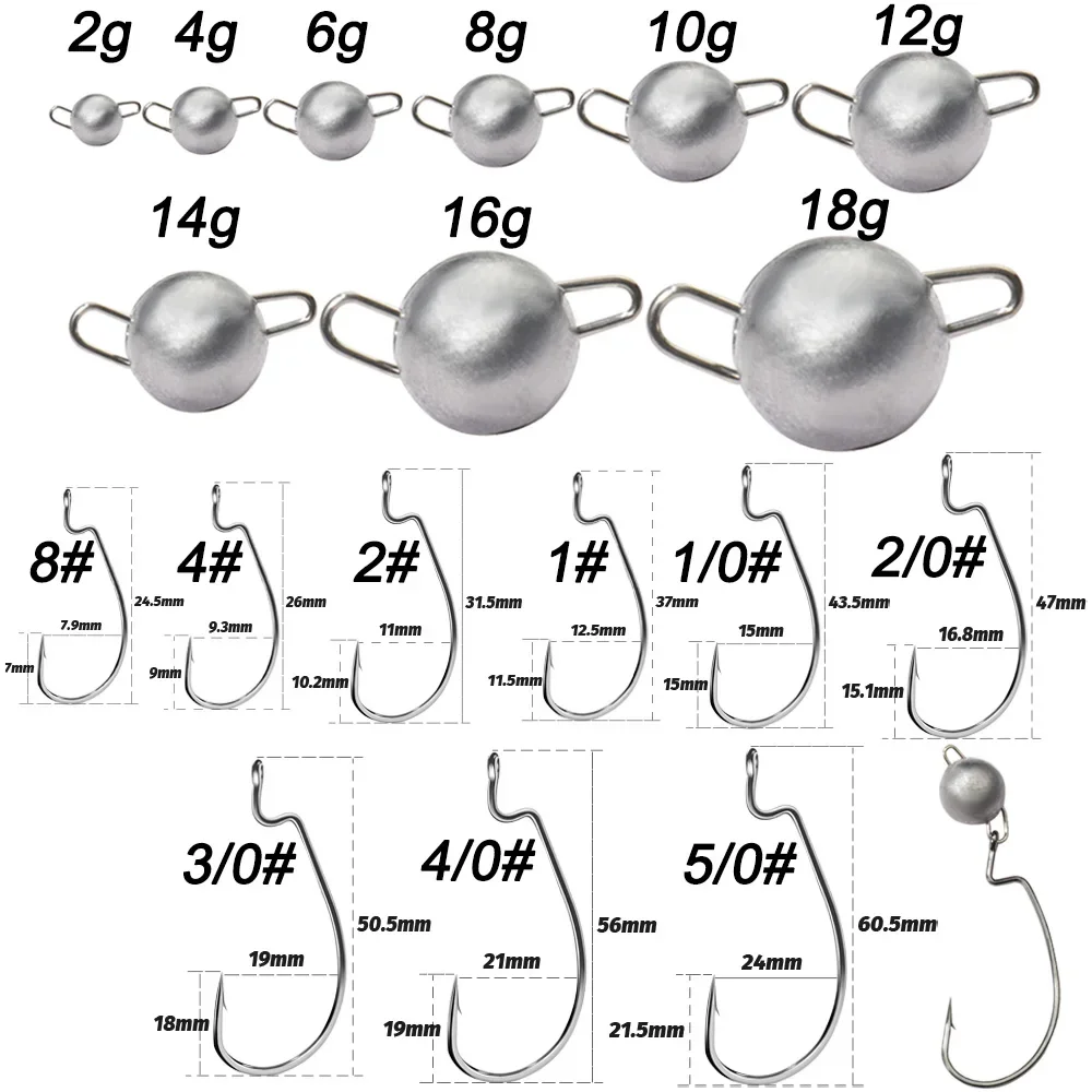 5pcs Metal Jig Head Worm Hooks - Fishing Hook Offset ulasan dan harga